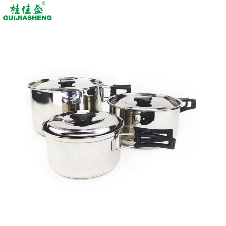 
3pcs/set stainless steel outdoors camping cookware picnic travel cooking pot set 