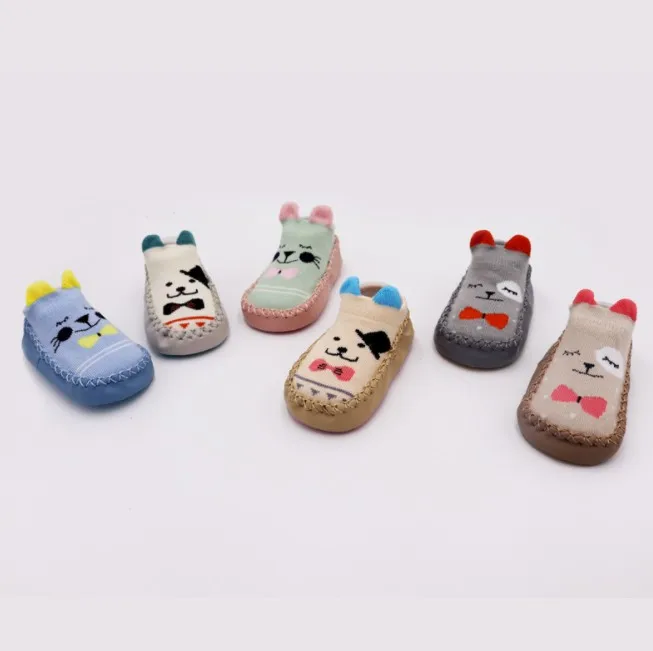 Носки для новорожденных, носки с мультяшным рисунком, детская обувь, нескользящие носки с резиновой подошвой, детские носки для пола