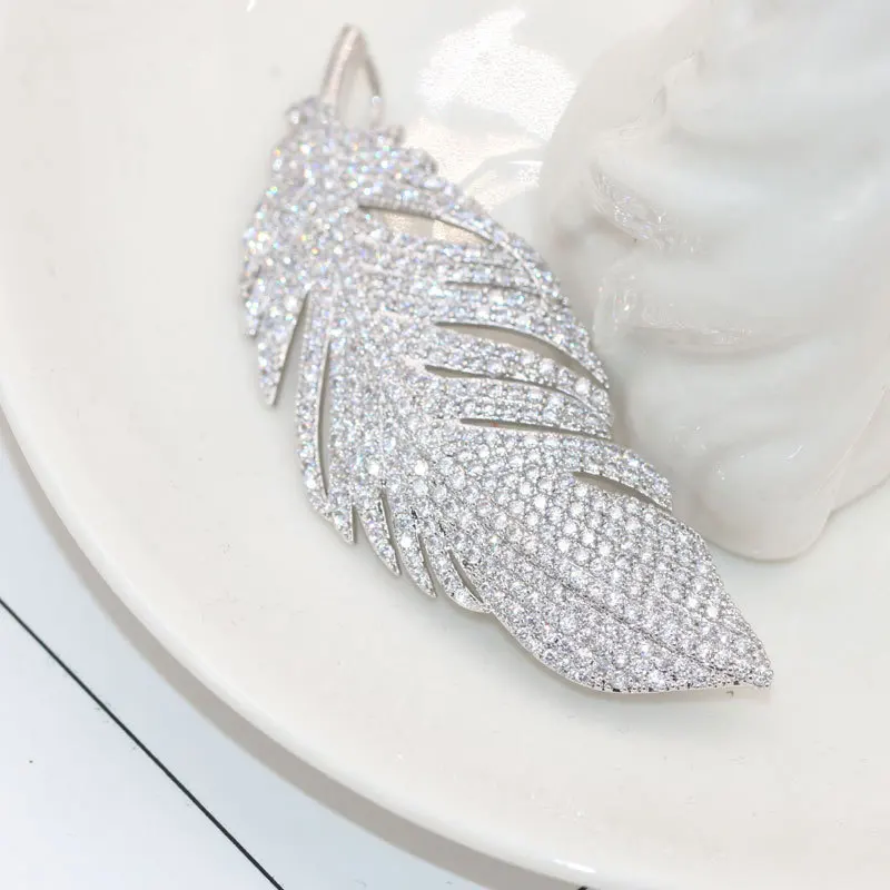 YK Saree High End 5A Zircon Feather Brooch For Women Made of Copper