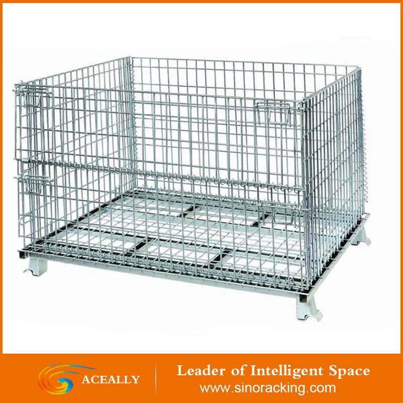 Aceally Folding Metal Pallet Cage/Wire Mesh, Pallet Container/Euro Pallet Cage