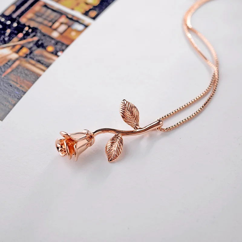 2020 New Design Real gold Plated Jewelry Romantic Rose Flower Pendant Necklace