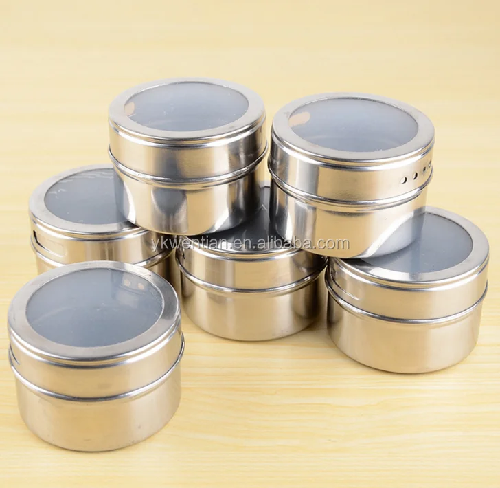 Herb & Spice Tools Spice & Pepper Shakers 6 Pcs Kitchen Stainless Steel Magnetic Spice Jars Storage Tins With Stainless Rack