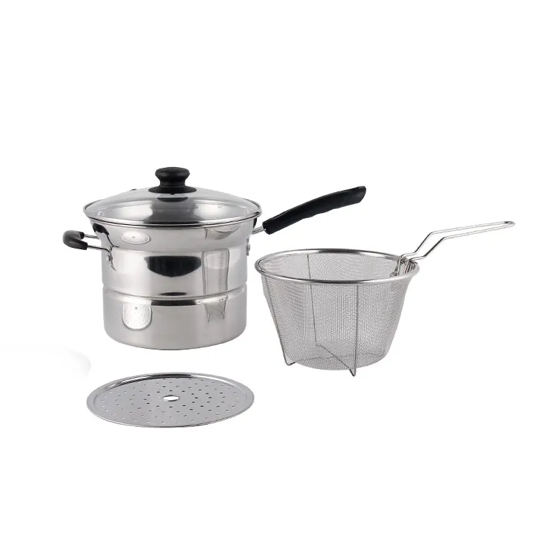 multi function cooking pot pasta pot stainless steel pans steamed boiled pot with frying basket