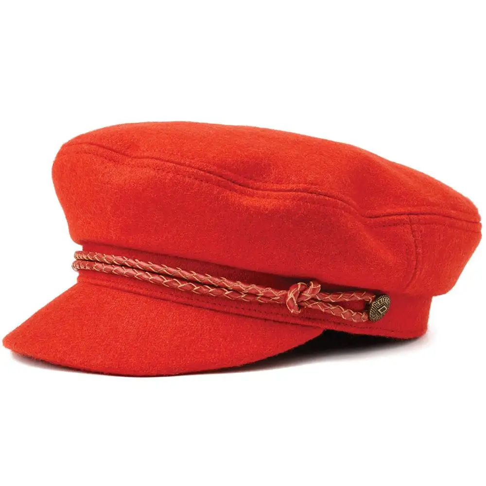 Winter Unisex Wool & Faux Leather Greek Fisherman Sailor Fiddler Driver Hat Flat Bill Cap