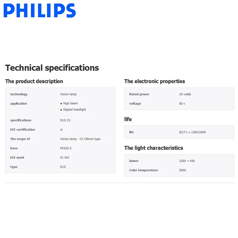 Philips Ultinon HID Series D1S D2S D2R D3S D4S 6000K Cool Blue Xenon White Light Car Upgrade Headlight Bulbs Flash Quick Start