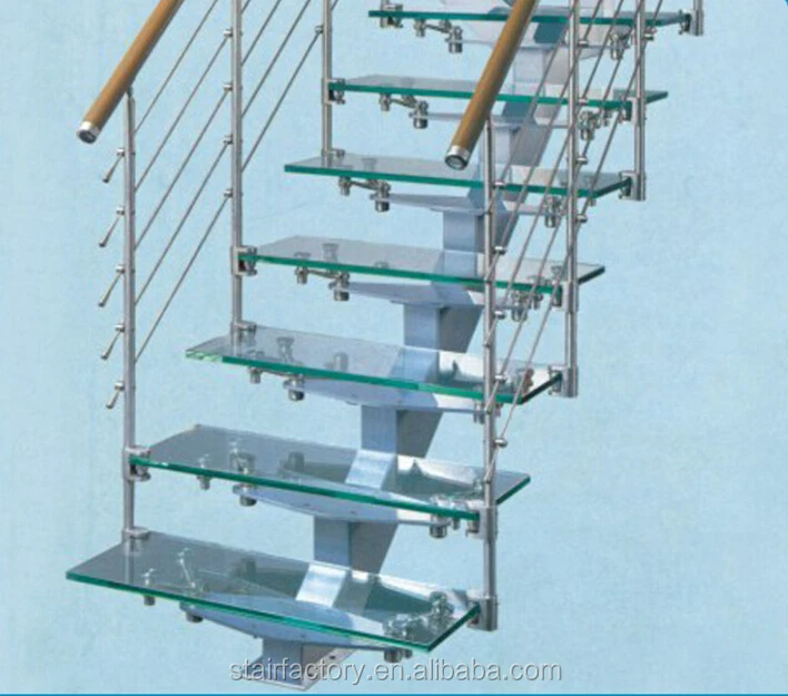 Australian Fashion Interior Stairs Glass Tread  Staircase Used Indoor Tempered Glass Stairs TS-389