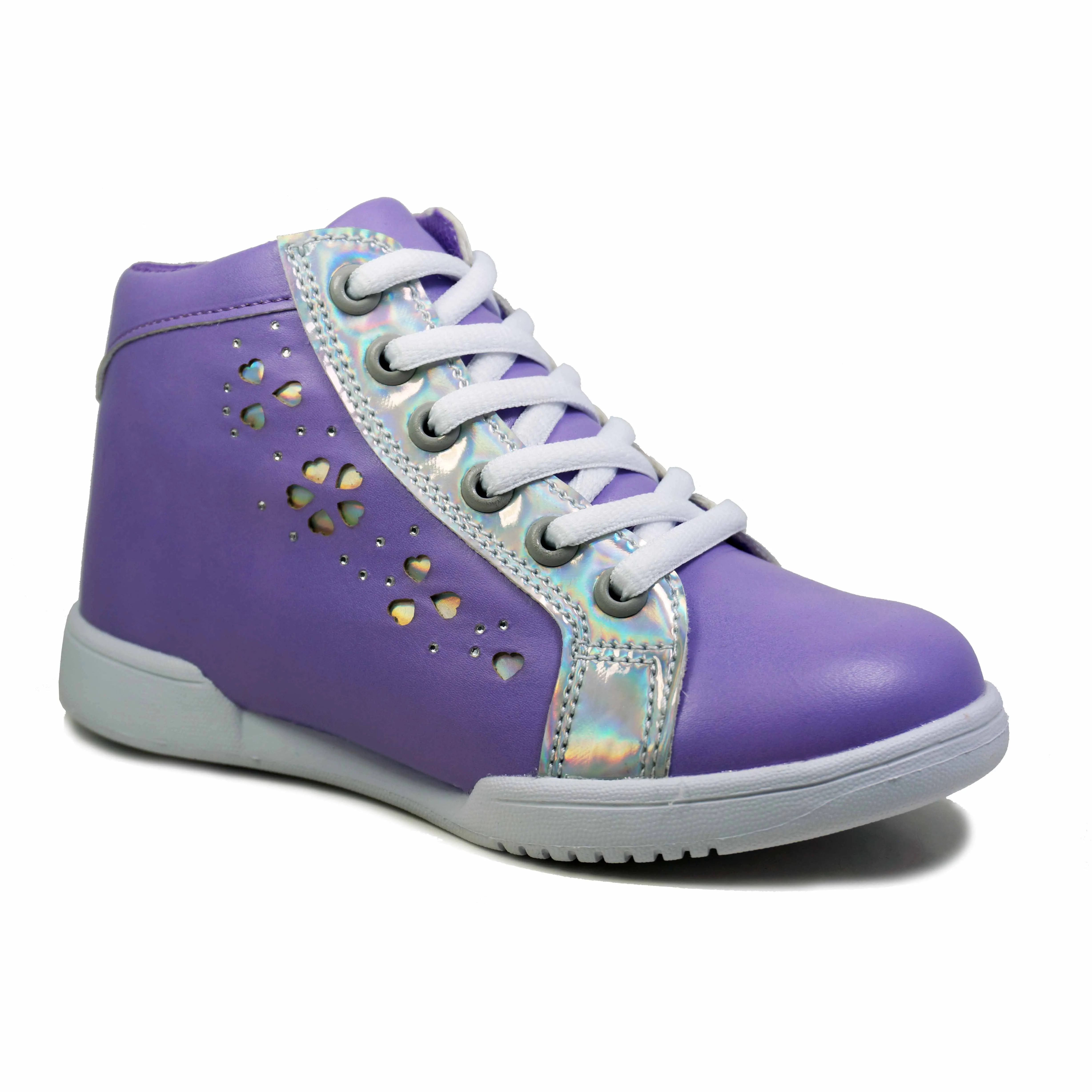 
High cut lace up holographic PU upper walking shoes sneakers shoes for girls 