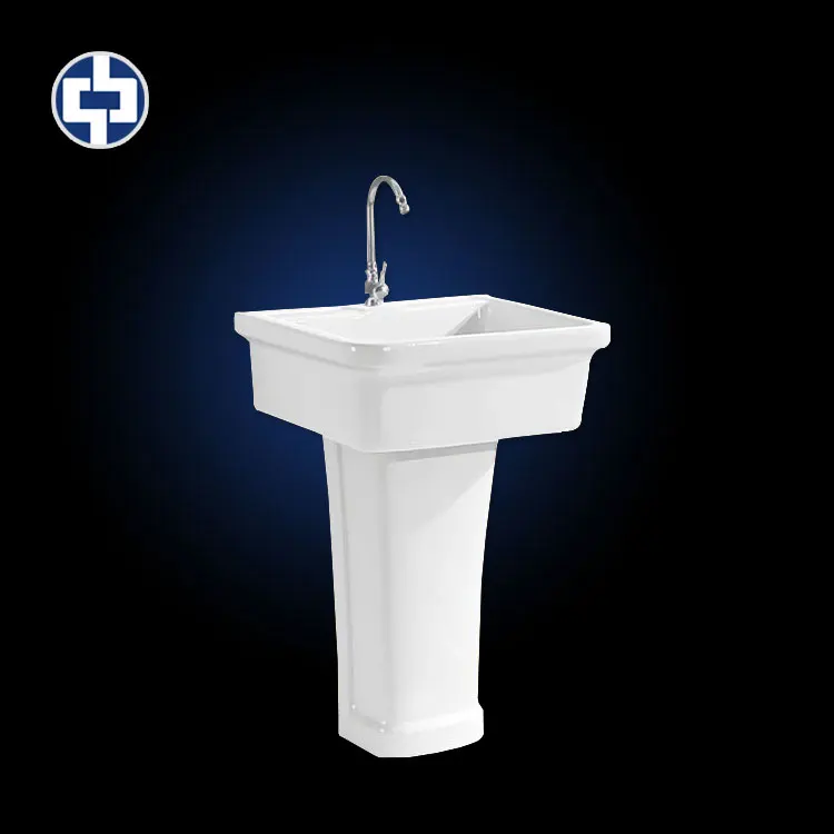 Bathroom ceramics laundry tub wash sink with a washboard