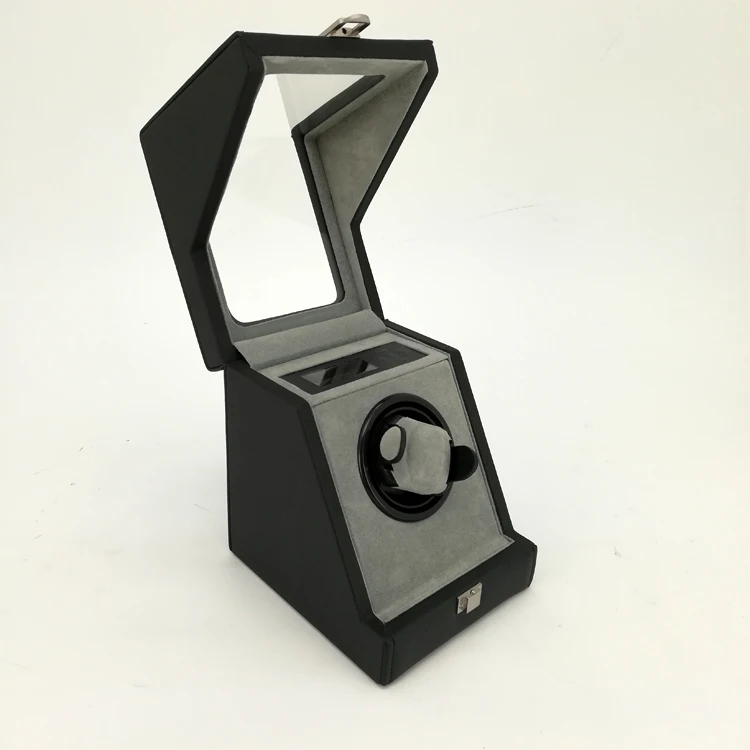 Luxury wooden leather single watch winder with clear plastic window automatic watch winder