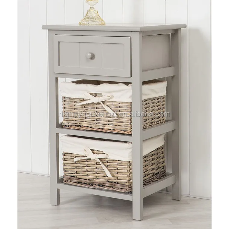 HM165025 Simple Design Drawer Bedside Cabinet With Wicker Basket