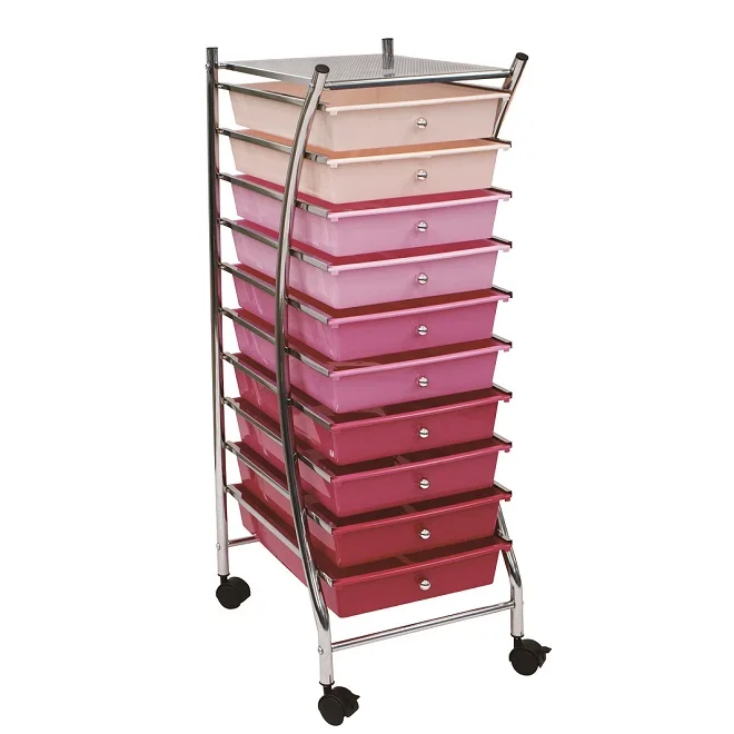10 Drawer Plastic Storage Rail Trolley Cart With Wheel