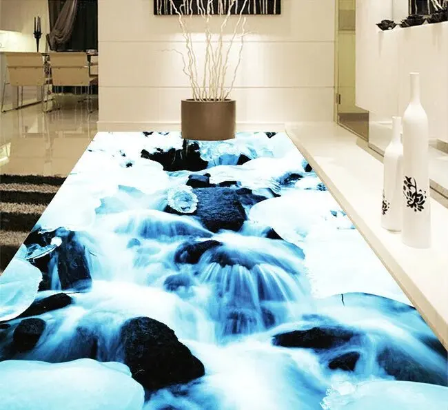 ZHIHAI Anti Slip Self Adhesive Pvc Floor Print Waterfall Stone Modern Indoor Parquet Custom with Order Others Doors Roll Tube
