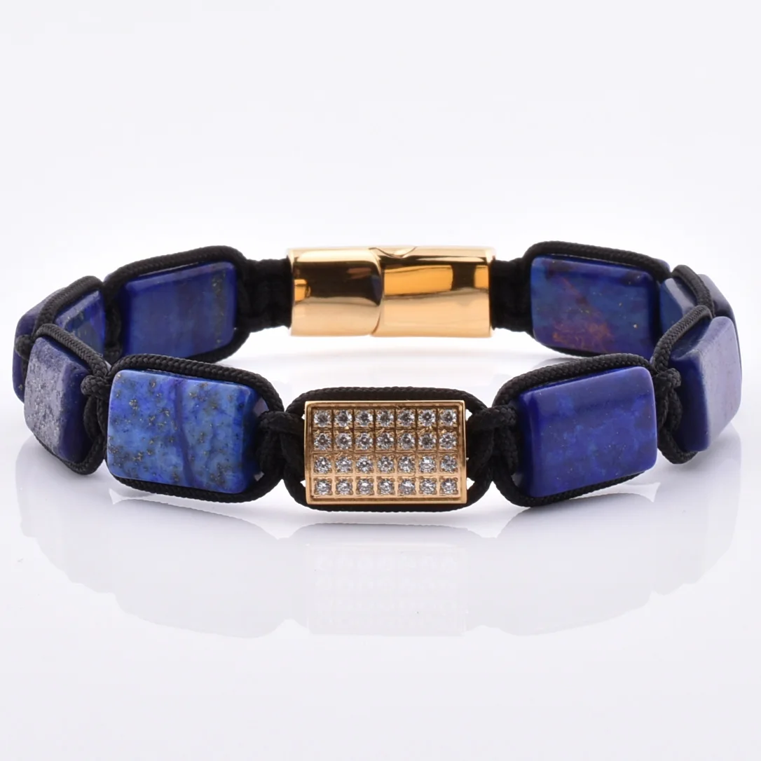 Wholesale Fashion Black Magnetic Clasp Onxy Flat Stone Bracelet for Men CZ Zincon Luxury Charm Bracelet