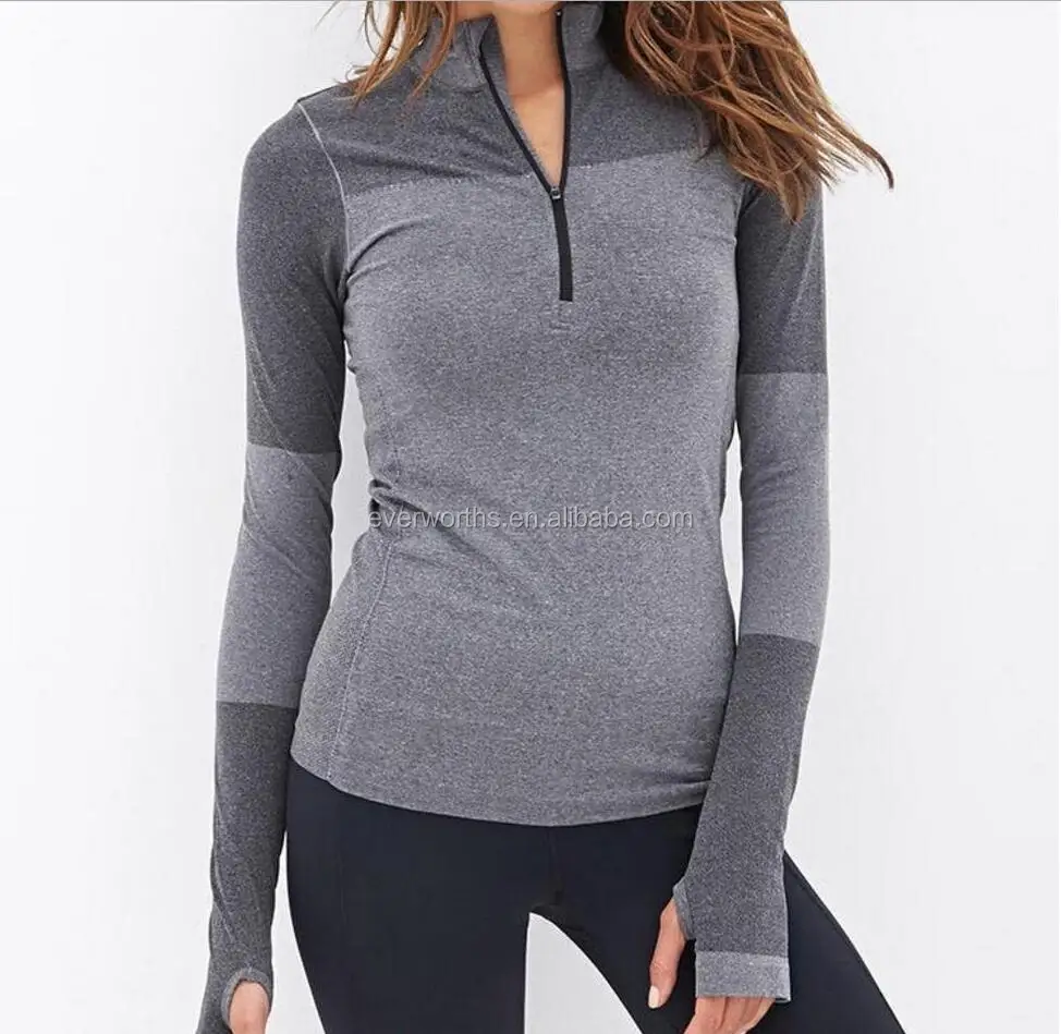 Half zip womens seamless pullover long sleeve running jacket