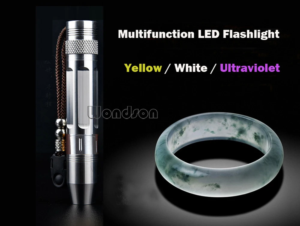 10W 3x LED Fluoresce Jade Detector White Light LED 395NM 365NM UV Flashlight Yellow Torch