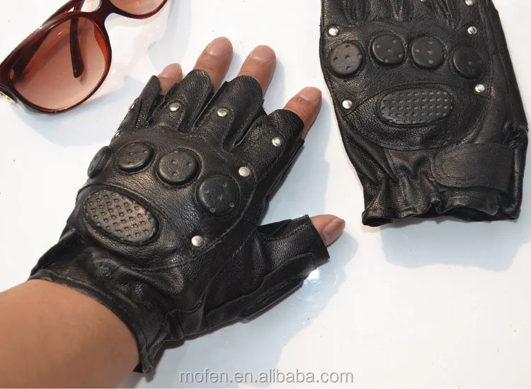 PU Leather Anti Riot Black Police Gloves Fingerless