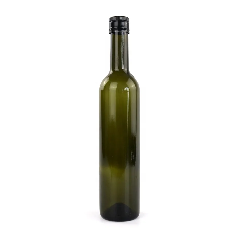 Factory wholesale 8 oz 16 oz 26 oz dark green glass olive oil vinegar round bottle for sunflower soybean corn