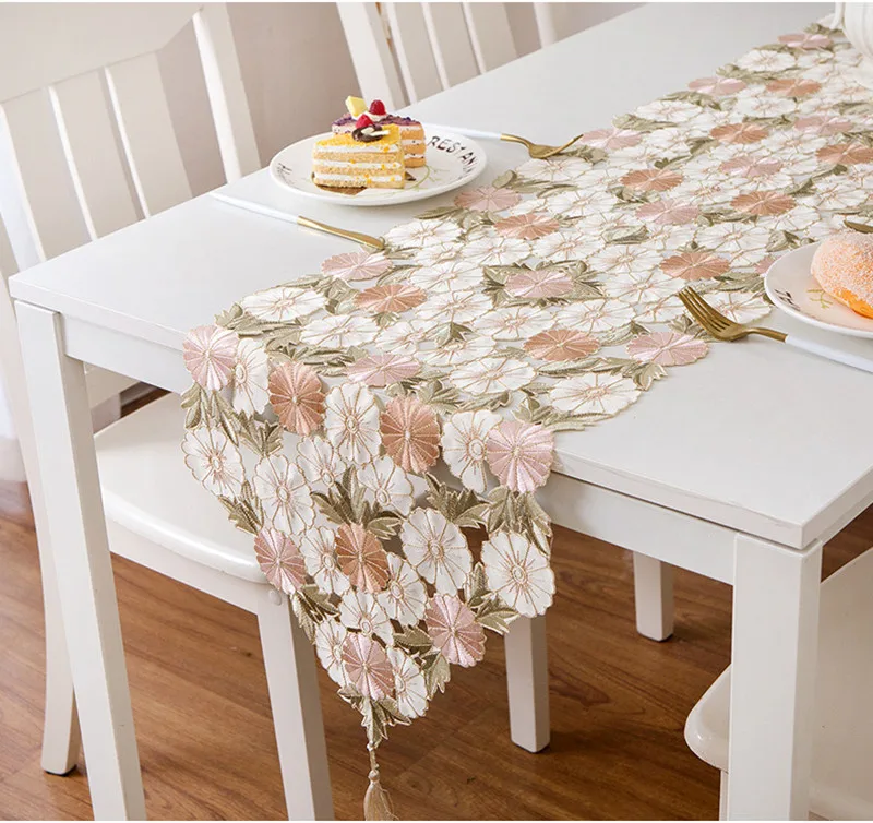 Big  flower Table Runner Embroidered Grape and Leaves Unique Table Runner Home Decoration