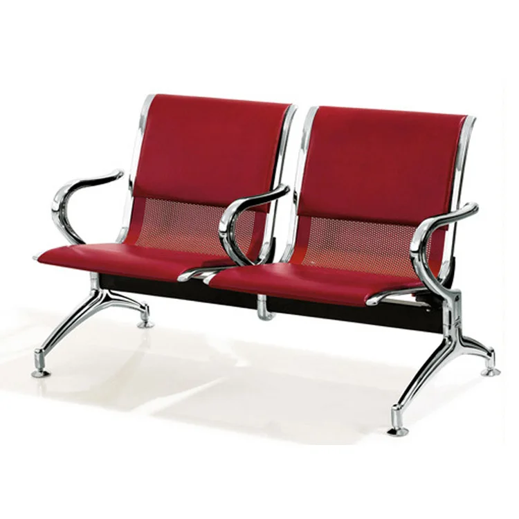 Public 3 seater  salon reception waiting metal chair metal bench for airport