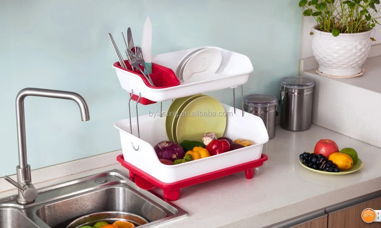 Multi Function Adjustable Kitchen Drain Shelf Plastic Dish Rack Drainer with Tray
