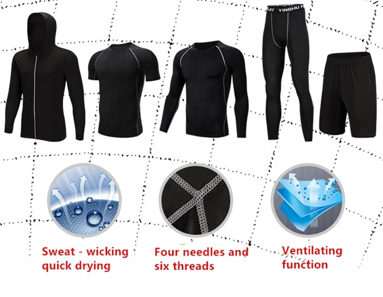 Wholesale 5 - piece Set Men Training Wear Man Sport Wear Suit Camping & Hiking Wear
