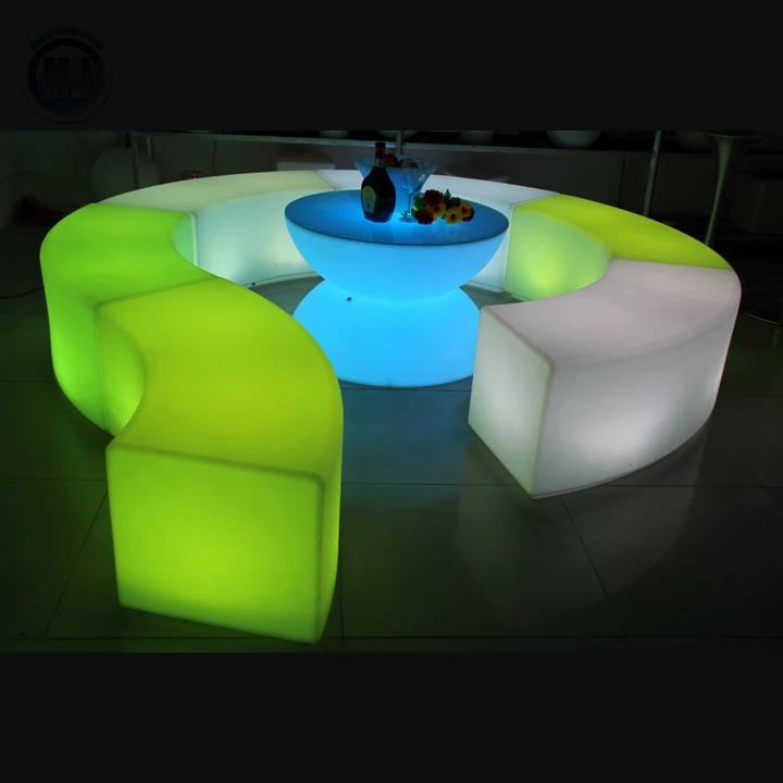 Outdoor Battery Power Remote Control16 Colors Changing Illuminated Curved LED Bar Stool