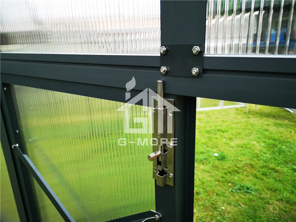 G-MORE garden slant roof prefabricated greenhouse with 10MM polycarbonate panels