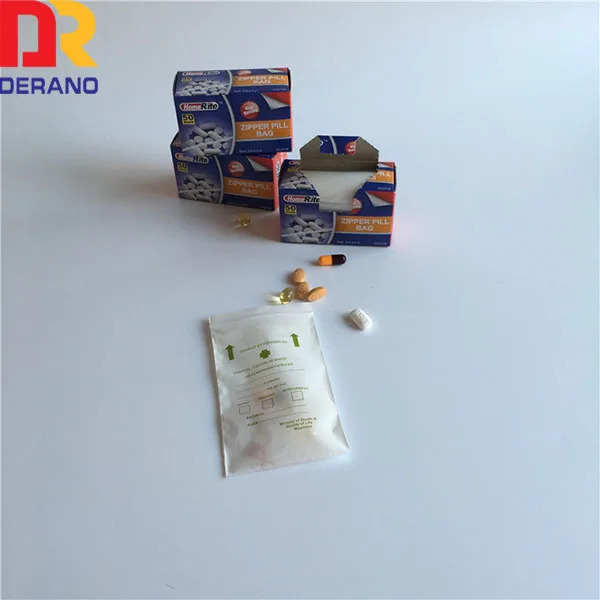 Medical grade resealable PE medicine envelope/plastic pills/drugs zip lock bag