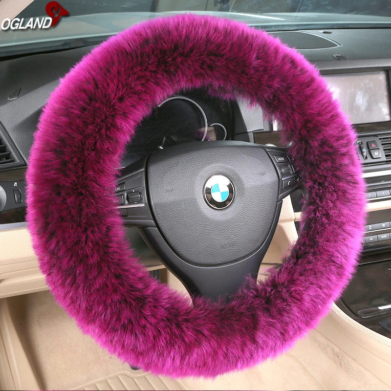 
Customized 100% Sheepskin Long Wool Steering Cover For Auto Accessories Interior Australian Merino Fur Automobile Car Parts 