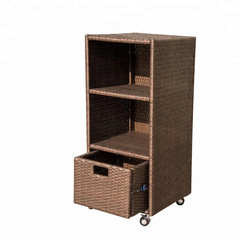 Garden Rattan Wicker Towel Wheeled Tower Shelf Bathroom Cabinet Storage Boxes With Wheels