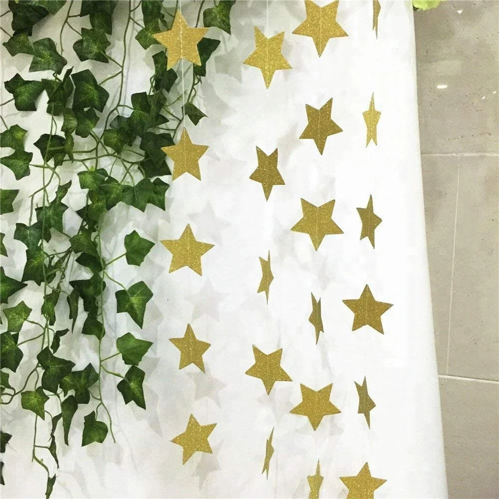 Gold Glitter Sparkling Star Garland Bunting for Baby shower Wedding Party 13 feet 1pcs Hanging Star Sets