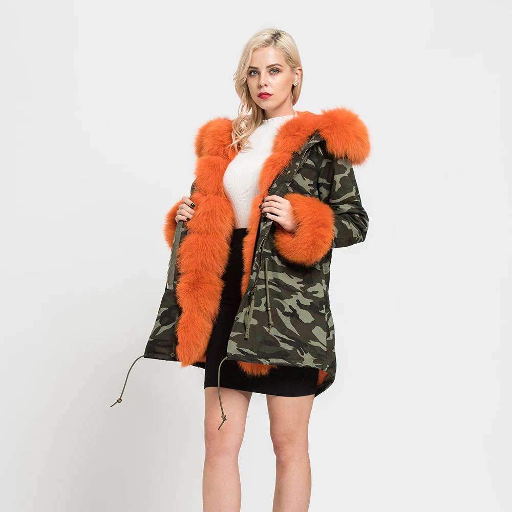 Rex Rabbit Lined Parka Winter Jacket Real Fur Parka Women With Fox Fur Collar Hooded