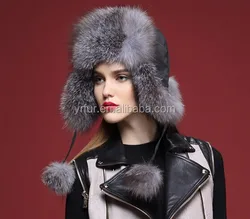 YR434B Winter Hat  Russian Style Women Fashion Silver fox fur hats
