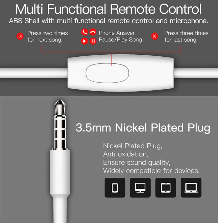 Fashionable Small Handsfree In Ear Headset 3.5Mm Wired Hifi Stereo Earphone With Mic