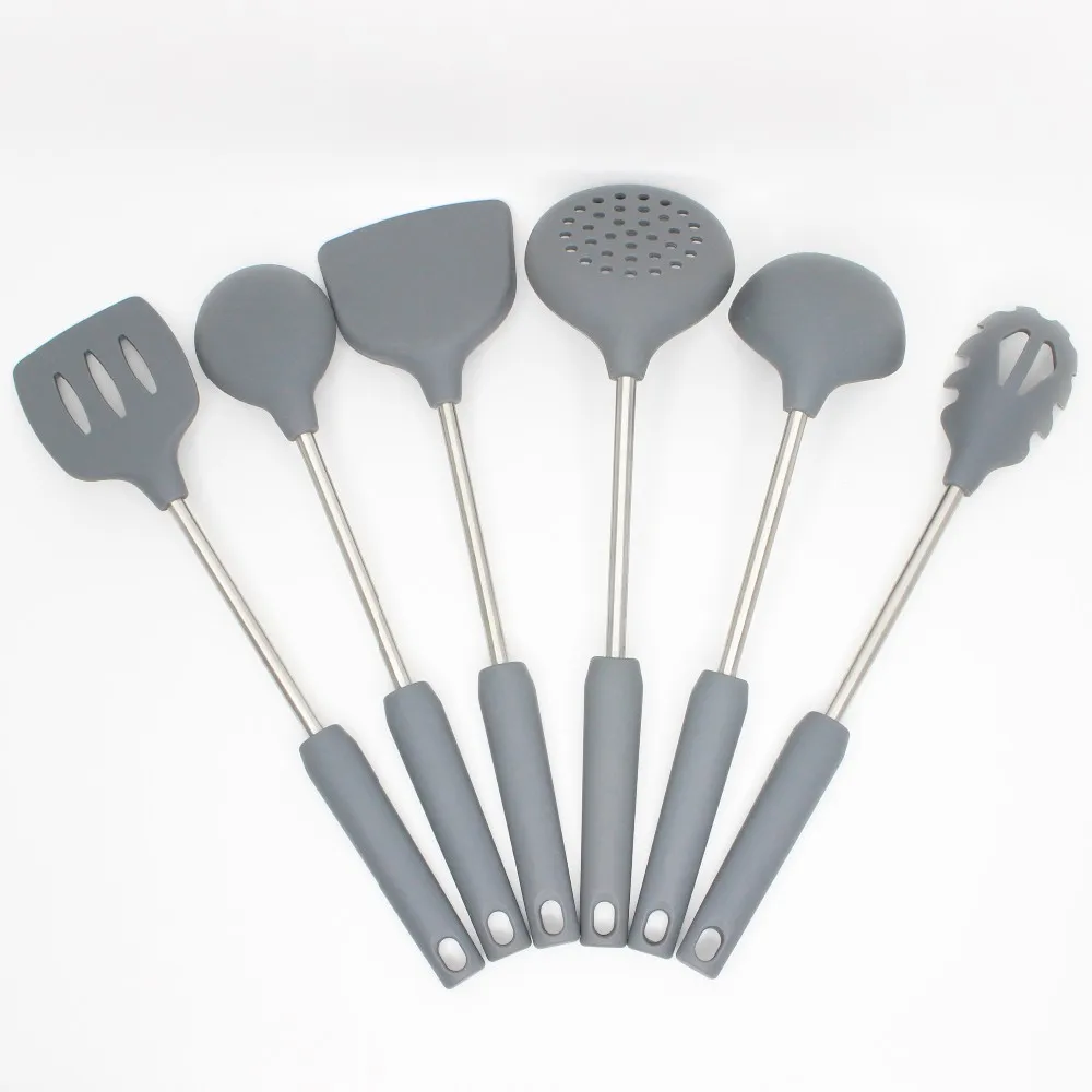 Food Grade Eco-friendly Hot Sales New Design Silicone and TPR Handle Kitchen Utensils Set/6