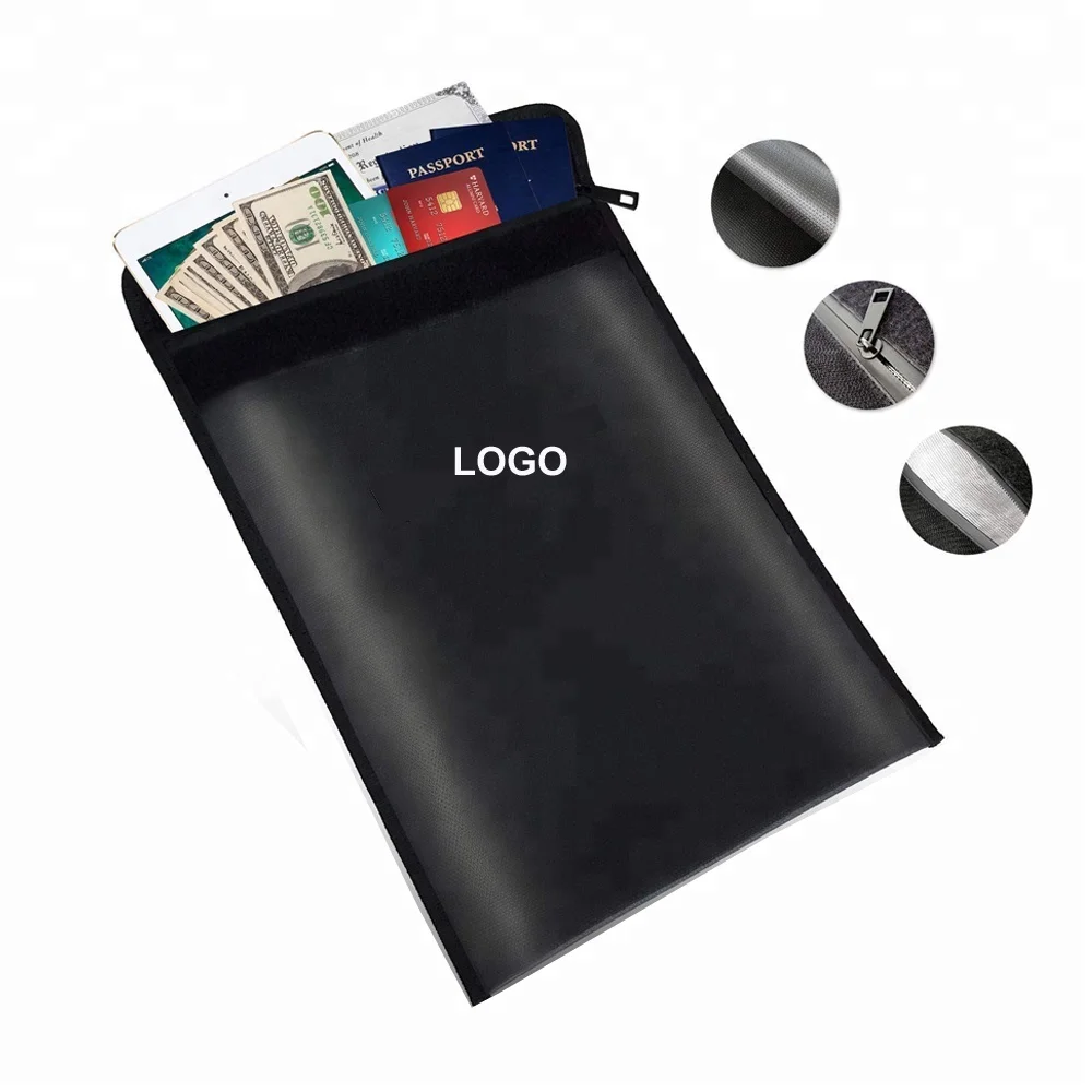 Non Itchy Silicon Coated Fiberglass Water and Fire Resistant Fireproof Document Bag for Money , Documents , Jewelry and Passport