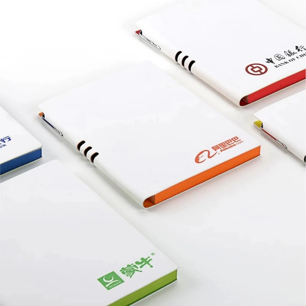 Hot sale A5 white pu leather notebook Custom logo softcover office planner with pen loop school stationery colorful edge diary