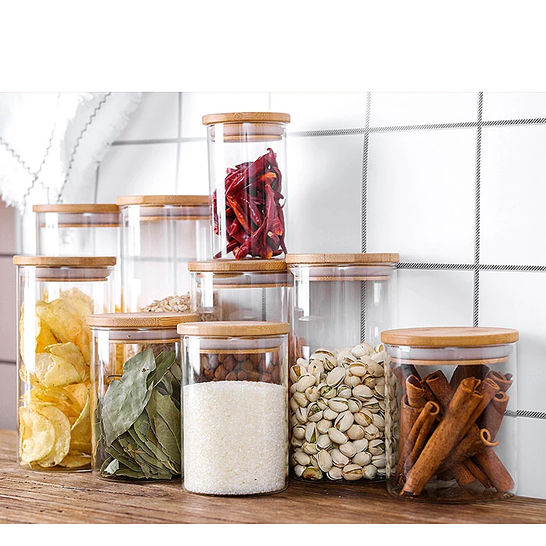 Home Goods Sealed Stacking Air Tight Glass Storage Jar With Bamboo Lid