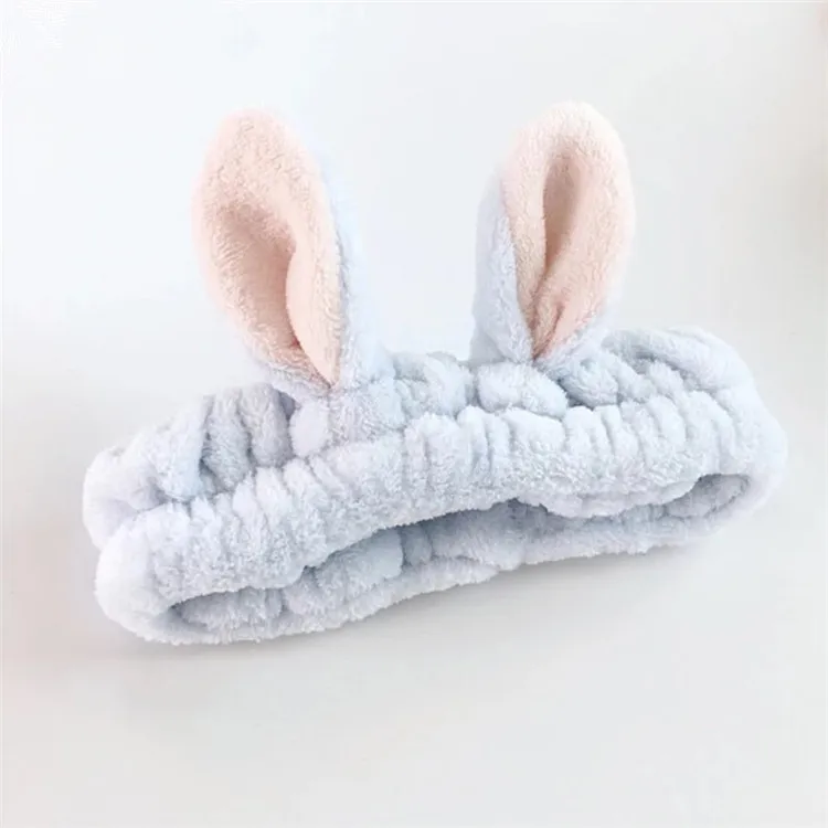 New Design Women Fashion Lovely Soft Carol Fleece Rabbit Ears Headband Makeup Cosmetic Shower Elastic Hair Band