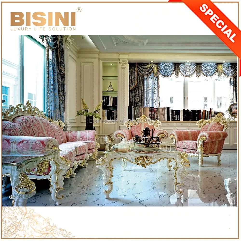 Luxury Grand Hall King Size 6 Seaters Red and Gold Large and Comfortable Sectional Sofa Set