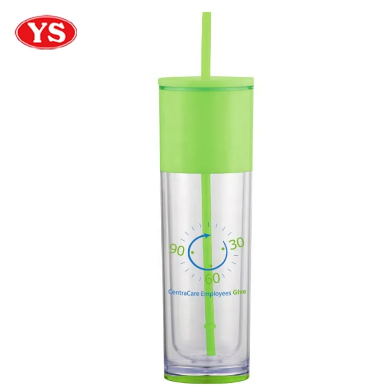 Double Walled 16oz. Plastic Coffee Skinny Tumbler with Straw