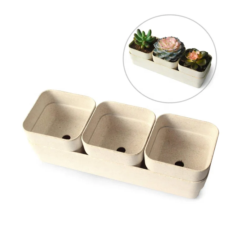 Popular design biodegradable bamboo fiber flower pot with tray