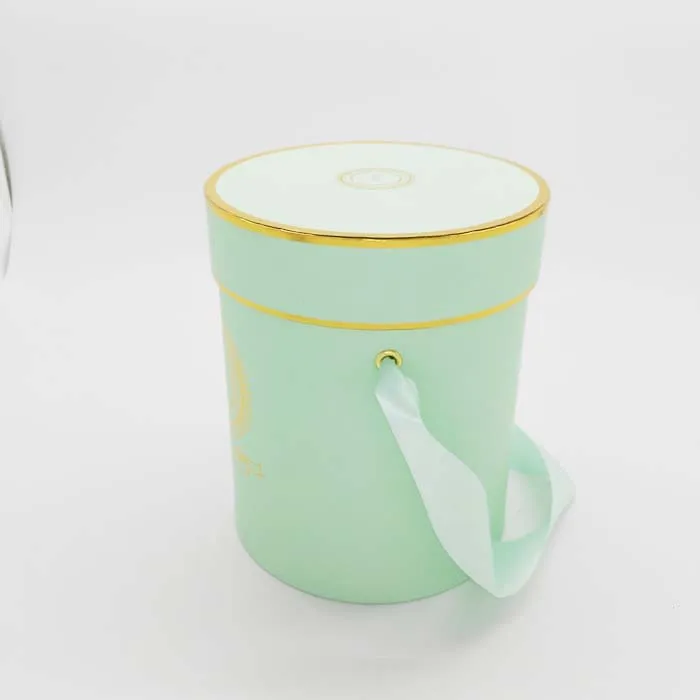 Print logo biodegradable recycled luxury round shape paper rose packaging flower box with ribbon handle