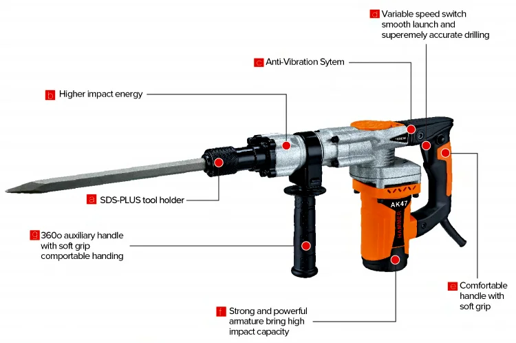 AOLI AK47 high quality durable 1300W electric demolition hammer 35mm air cylinder drill multi power tools