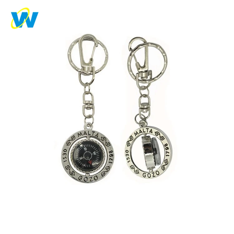 Custom Metal Logo Engraved Compass Keychain, Cheap Bulk Compass Keychain for Gift