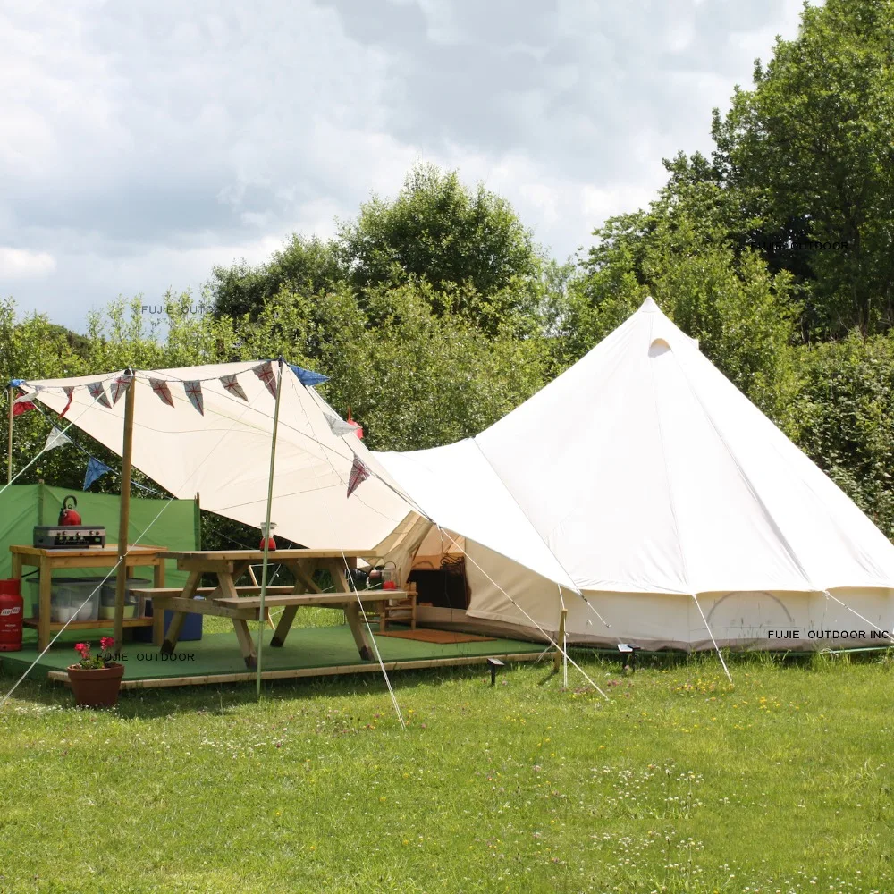 
3M 4M 5M 6M 7m waterproof cotton canvas glamping bell tent with stove hole 