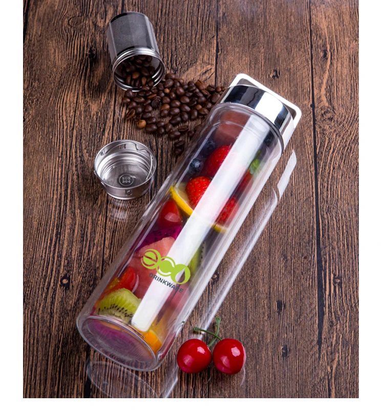 Stocked GA6080 450ML/16OZ shiny loop lid double wall borosilicate glass tea infusion water bottle tumbler
