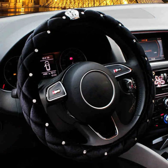 
Crown Lady crystal Heated Rhinestones Car Steering Wheel Cover plush For Women Accessories 