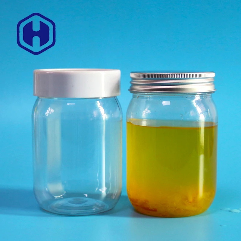 Round Chinese manufacturer food packing sealing empty PET cheap wholesale plastic bottle pickle jam jars with metal plastic lid