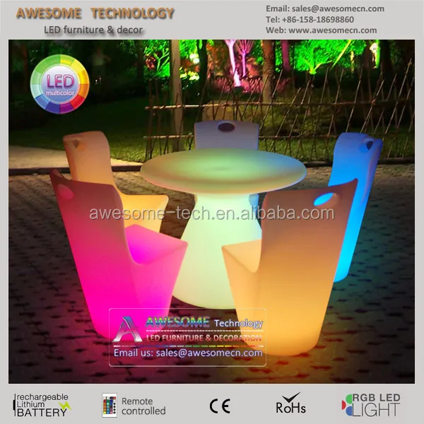 Best selling Glow Dining LED Table Set With 6 Rattan Chairs Outdoor Patio Furniture